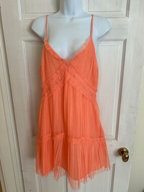 Topshop Orange Pleated Mini Dress
